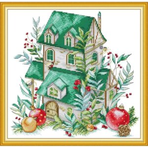 Maydear Full Cross Stitch Kit,  11CT/14CT/16CT/9CT Aida Fabric,DMC Threads Sewing Pattern Embroidery Set-Emerald hut