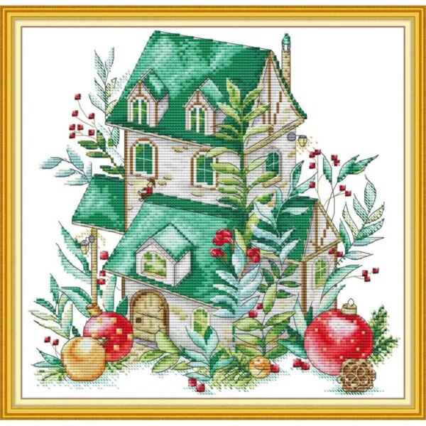 Maydear Full Cross Stitch Kit,  11CT/14CT/16CT/9CT Aida Fabric,DMC Threads Sewing Pattern Embroidery Set-Emerald hut