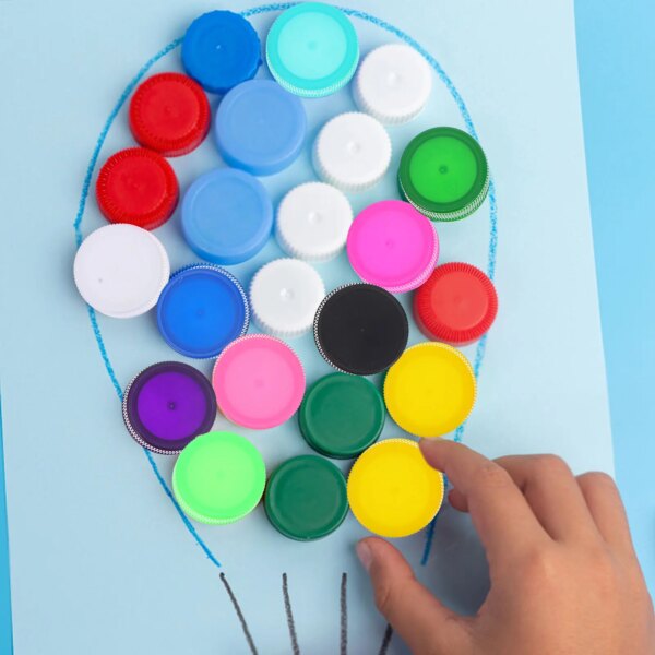 100 Pcs Plastic Bottle Cap Caps for DIY Craft School Colorful Lids Cover Kids Travel
