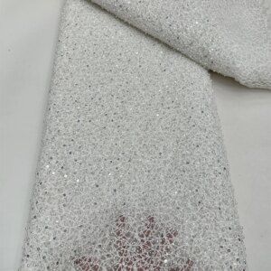 White 2025 Latest Nigerian Tulle Sequins Lace Fabric High Quality African Groom Mesh Lace Fabric For Women Evening Party Dresses