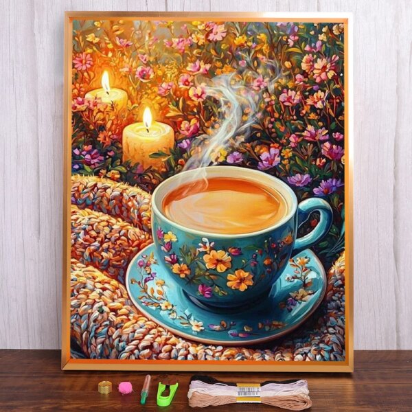 Still Life Tea Printed Fabric 11CT Cross Stitch Embroidery Set DMC Threads Craft Needlework Knitting Painting Design Gift Sales