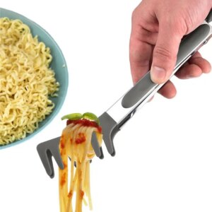 Pasta Server Spaghetti Spoon And Pasta Tong Serving Noodle Cooking Spaghetti Tools with Silicone Teeth and Hanging Hook